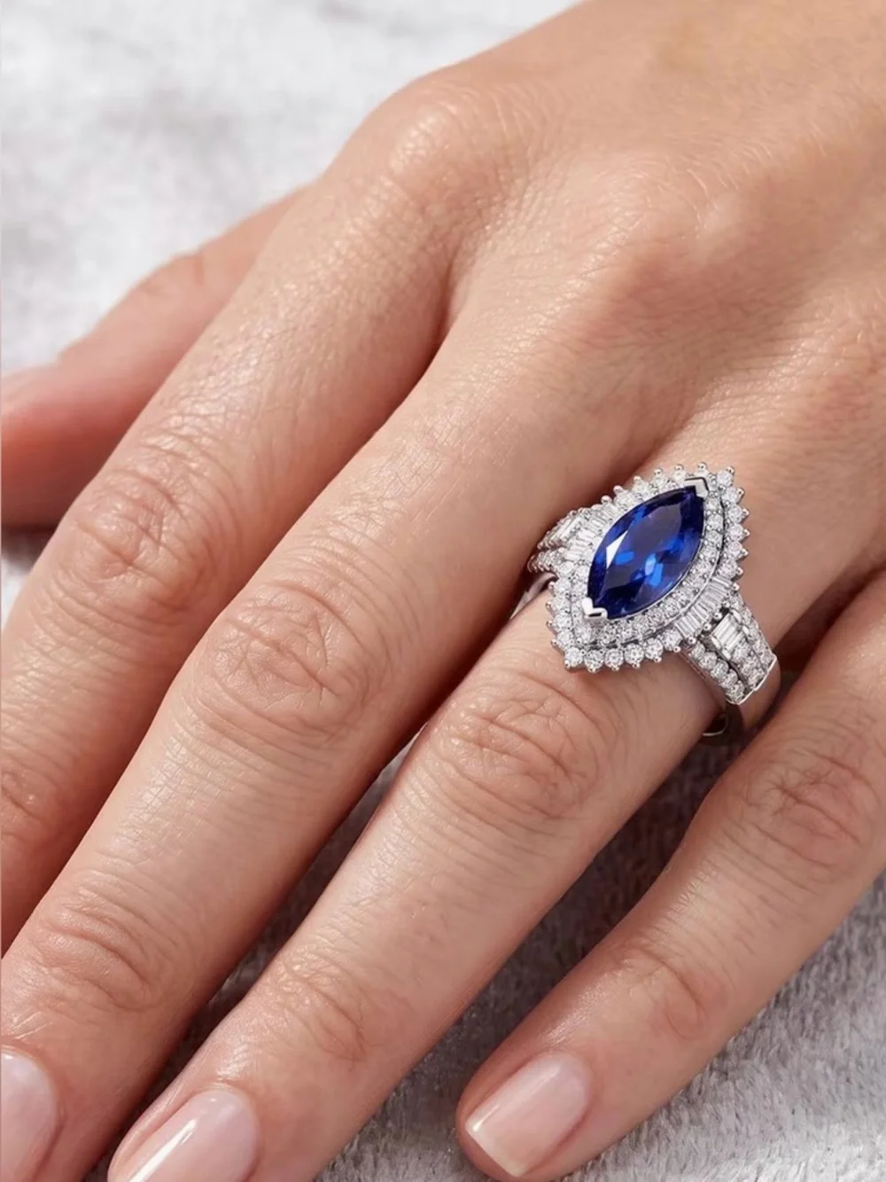 D'Joy Women’s Tanzanite/Diamond 1.50 ctw Halo Ring Sterling Silver Size 6 New